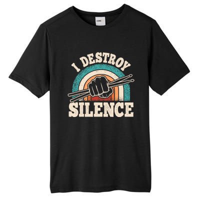 I Destroy Silence Retro Drummer Funny Drumming Lover Drum Tall Fusion ChromaSoft Performance T-Shirt