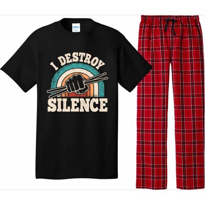 I Destroy Silence Retro Drummer Funny Drumming Lover Drum Pajama Set