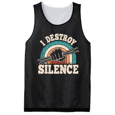 I Destroy Silence Retro Drummer Funny Drumming Lover Drum Mesh Reversible Basketball Jersey Tank