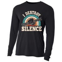 I Destroy Silence Retro Drummer Funny Drumming Lover Drum Cooling Performance Long Sleeve Crew