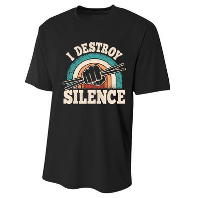 I Destroy Silence Retro Drummer Funny Drumming Lover Drum Performance Sprint T-Shirt