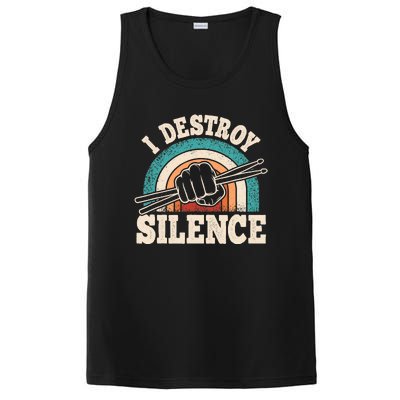 I Destroy Silence Retro Drummer Funny Drumming Lover Drum PosiCharge Competitor Tank