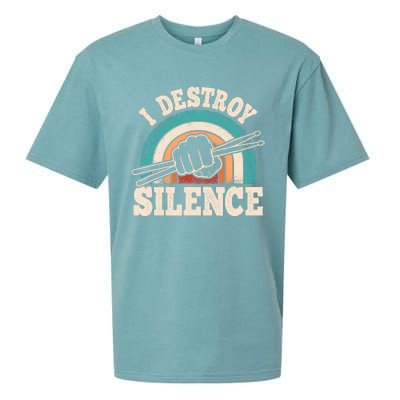 I Destroy Silence Retro Drummer Funny Drumming Lover Drum Sueded Cloud Jersey T-Shirt