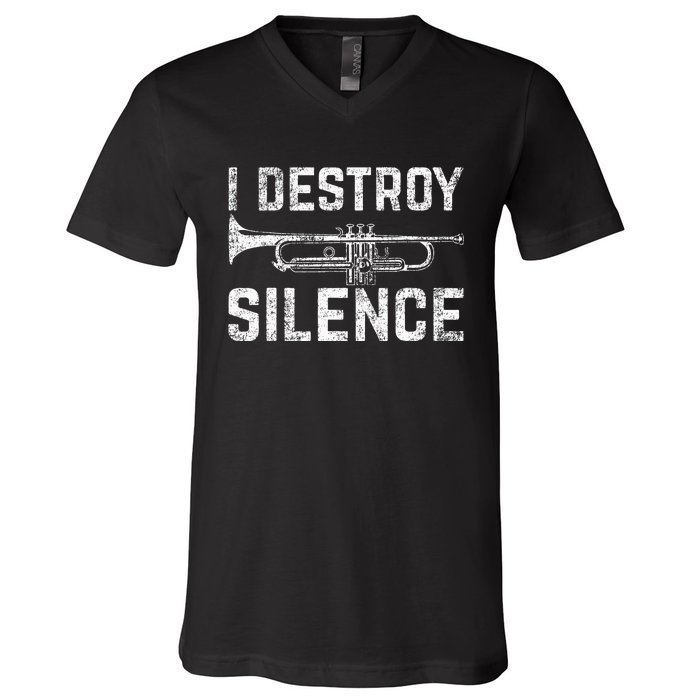 I Destroy Silence Trumpet V-Neck T-Shirt