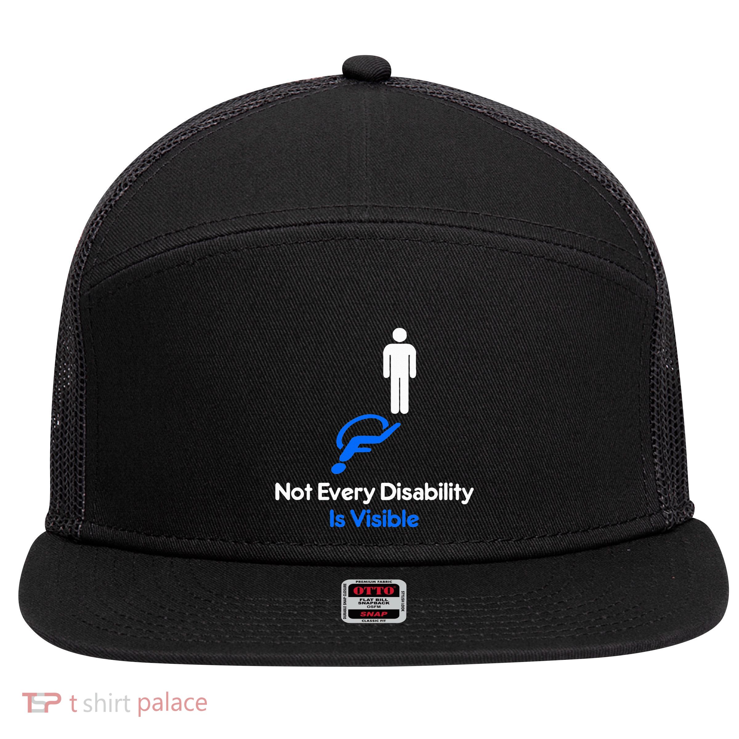 Invisible Disability Stick Figure With Wheelchair Shadow 7 Panel Mesh Trucker Snapback Hat