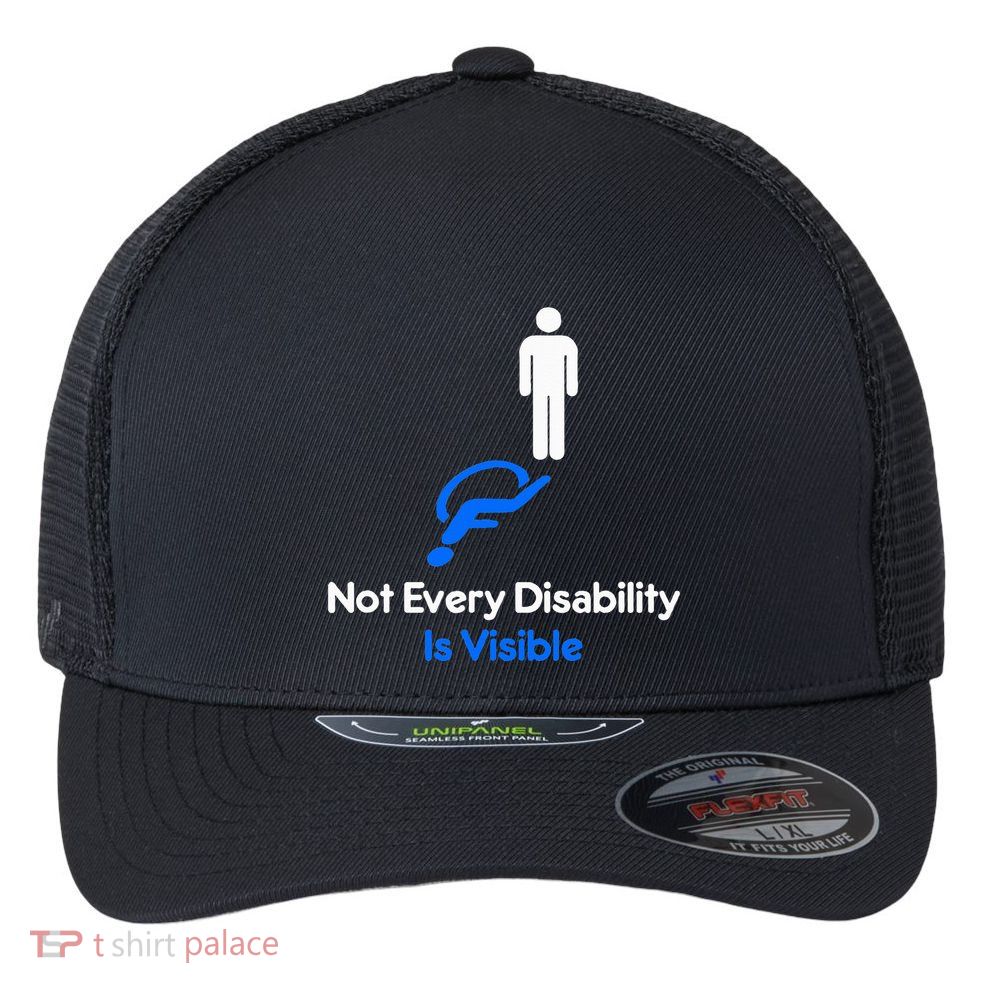 Invisible Disability Stick Figure With Wheelchair Shadow Flexfit Unipanel Trucker Cap