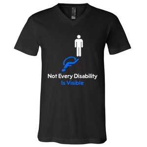 Invisible Disability Stick Figure With Wheelchair Shadow V-Neck T-Shirt