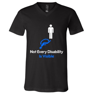 Invisible Disability Stick Figure With Wheelchair Shadow V-Neck T-Shirt