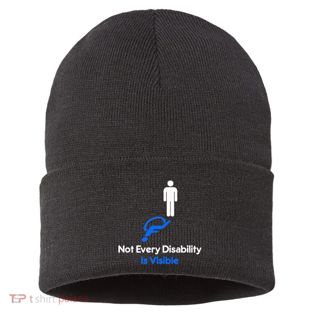 Invisible Disability Stick Figure With Wheelchair Shadow Sustainable Knit Beanie