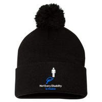Invisible Disability Stick Figure With Wheelchair Shadow Pom Pom 12in Knit Beanie