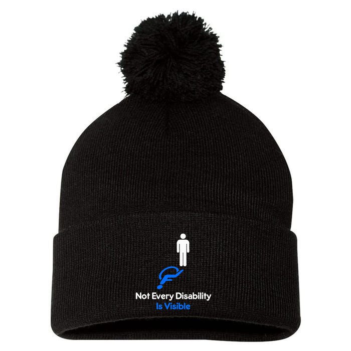 Invisible Disability Stick Figure With Wheelchair Shadow Pom Pom 12in Knit Beanie