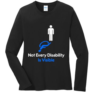 Invisible Disability Stick Figure With Wheelchair Shadow Ladies Long Sleeve Shirt