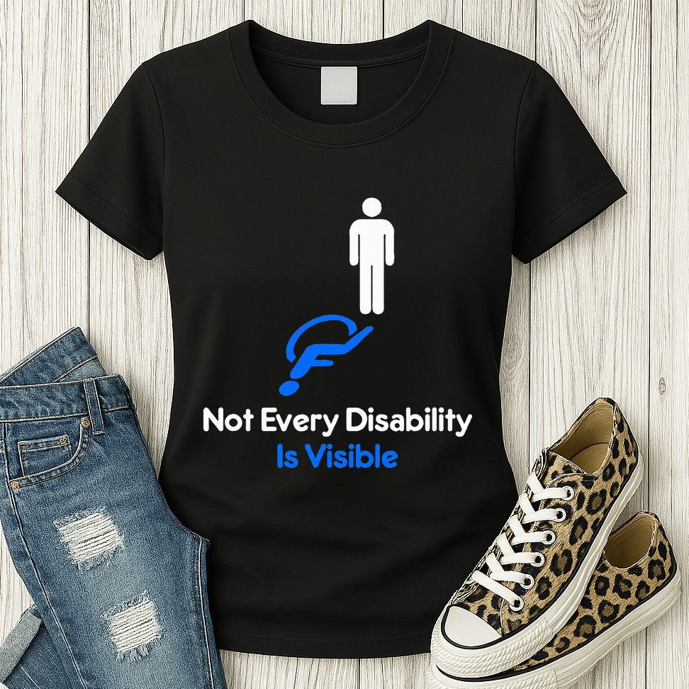 Invisible Disability Stick Figure With Wheelchair Shadow Womens T-Shirt