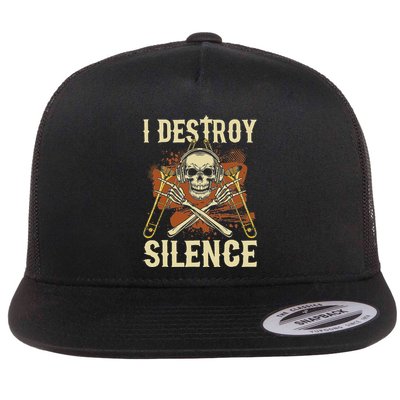 I Destroy Silence Trombone Player Trombonist Music Lover Flat Bill Trucker Hat