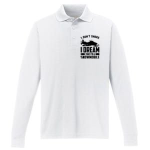 I Don't Snore I Dream That I'm A Snowmobile Performance Long Sleeve Polo