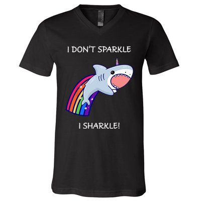 I Don't Sparkle I Sharkle Shark Unicorn Rainbow V-Neck T-Shirt