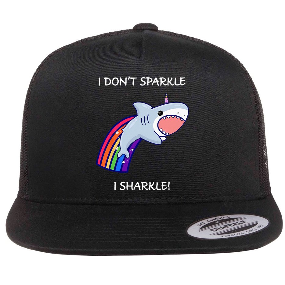 I Don't Sparkle I Sharkle Shark Unicorn Rainbow Flat Bill Trucker Hat