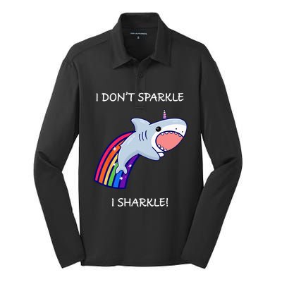 I Don't Sparkle I Sharkle Shark Unicorn Rainbow Silk Touch Performance Long Sleeve Polo