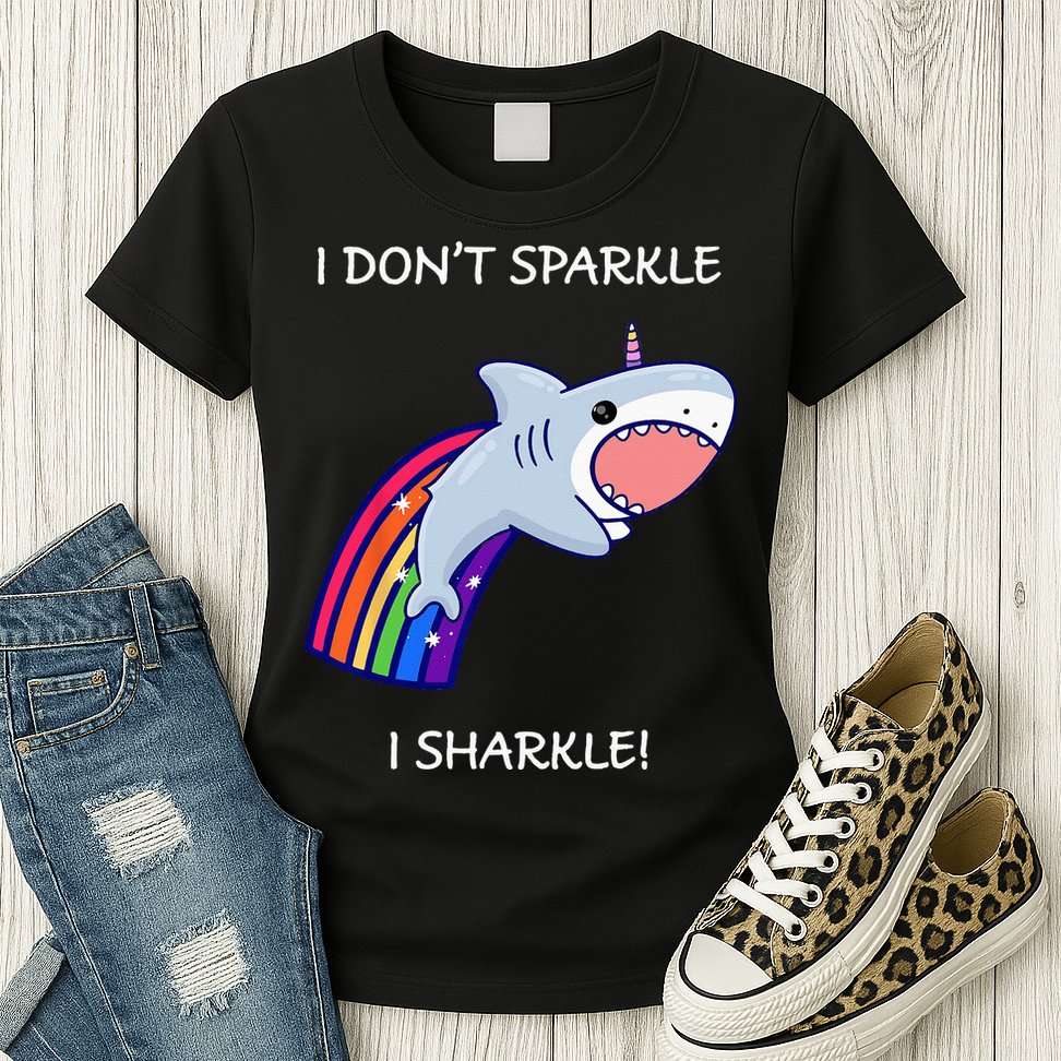 I Don't Sparkle I Sharkle Shark Unicorn Rainbow Womens T-Shirt