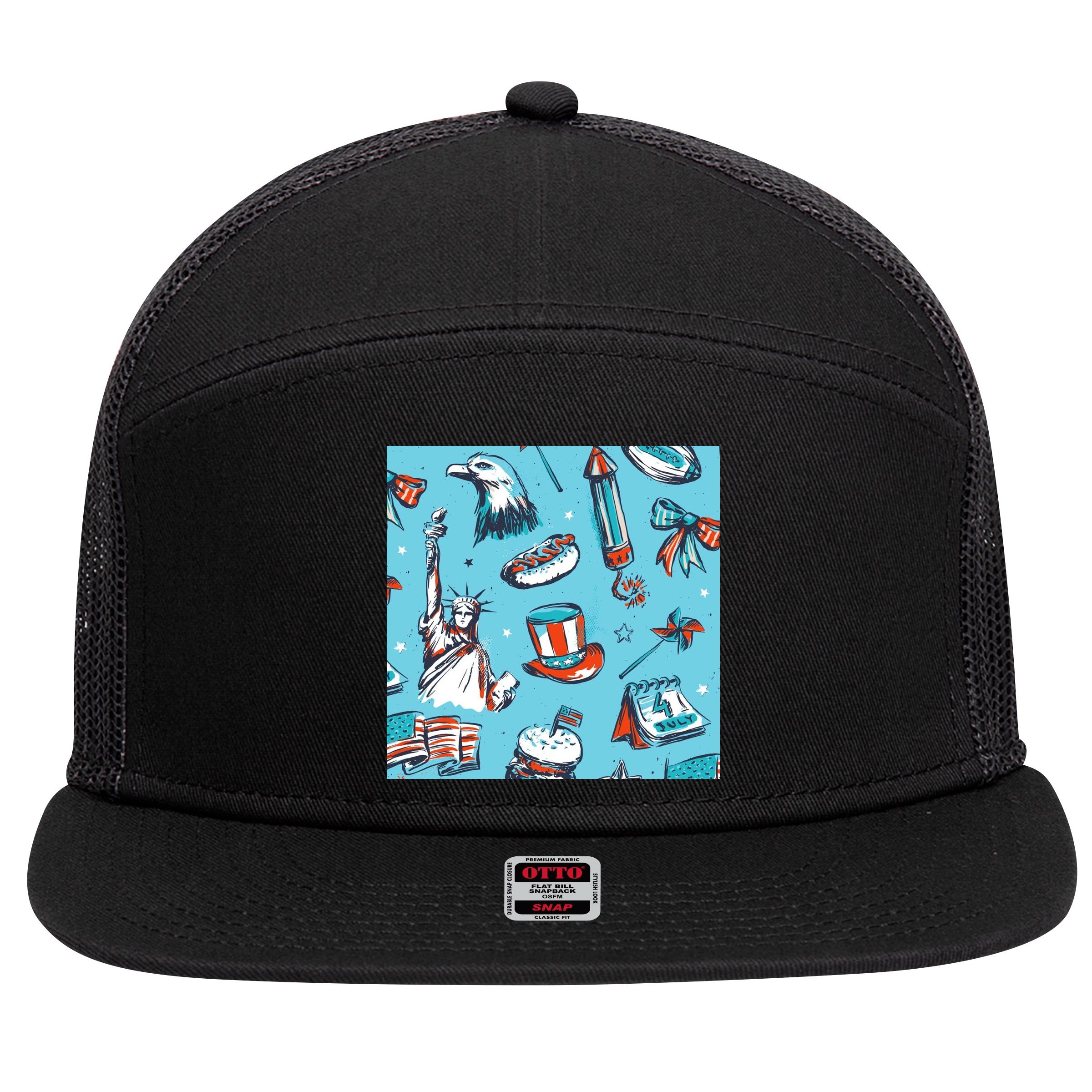 Independence Day Statue Of Liberty 7 Panel Mesh Trucker Snapback Hat