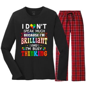 I Dont Speak Much Brilliant Autism Autistic Gift Women's Long Sleeve Flannel Pajama Set 