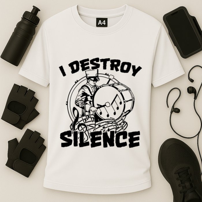 I Destroy Silence Bass Drum Marching Band Cooling Performance Crew T-Shirt