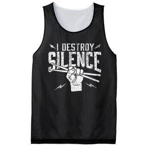 I Destroy Silence Drummer Music Lover Mesh Reversible Basketball Jersey Tank