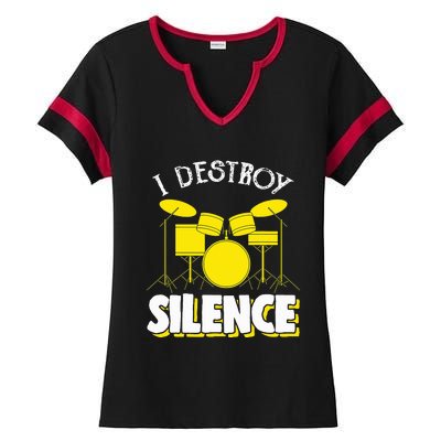 I Destroy Silence Drum Funny Drummer Ladies Halftime Notch Neck Tee