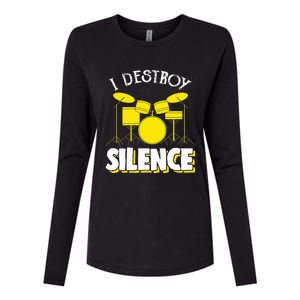 I Destroy Silence Drum Funny Drummer Womens Cotton Relaxed Long Sleeve T-Shirt