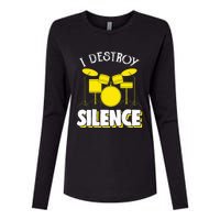 I Destroy Silence Drum Funny Drummer Womens Cotton Relaxed Long Sleeve T-Shirt