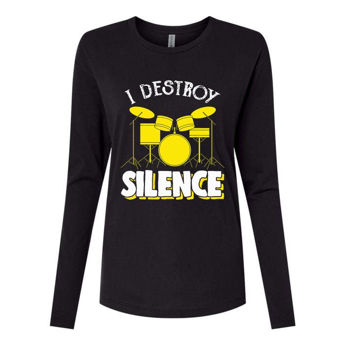 I Destroy Silence Drum Funny Drummer Womens Cotton Relaxed Long Sleeve T-Shirt