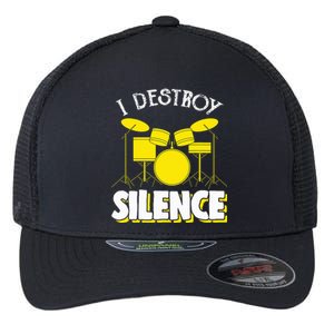 I Destroy Silence Drum Funny Drummer Flexfit Unipanel Trucker Cap