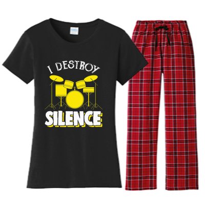 I Destroy Silence Drum Funny Drummer Women's Flannel Pajama Set