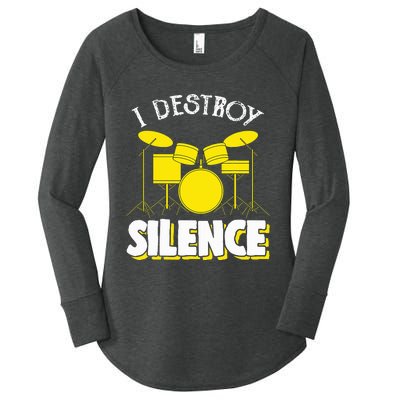 I Destroy Silence Drum Funny Drummer Women's Perfect Tri Tunic Long Sleeve Shirt