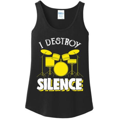 I Destroy Silence Drum Funny Drummer Ladies Essential Tank