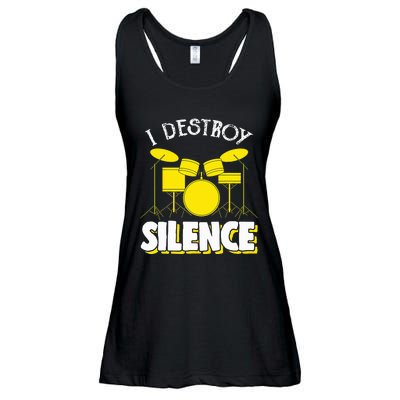 I Destroy Silence Drum Funny Drummer Ladies Essential Flowy Tank