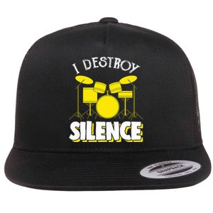 I Destroy Silence Drum Funny Drummer Flat Bill Trucker Hat