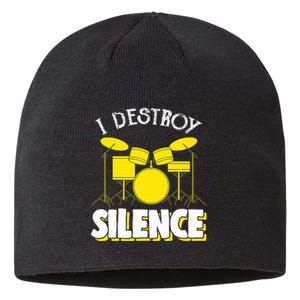 I Destroy Silence Drum Funny Drummer Sustainable Beanie