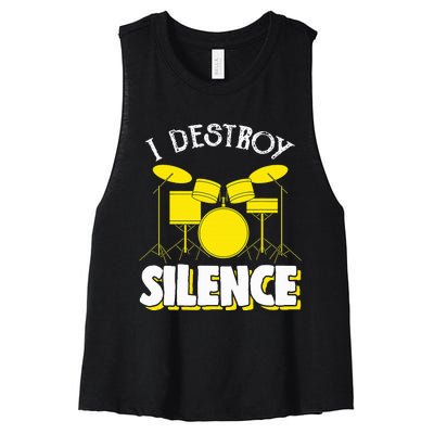 I Destroy Silence Drum Funny Drummer Women's Racerback Cropped Tank