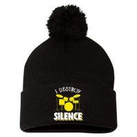 I Destroy Silence Drum Funny Drummer Pom Pom 12in Knit Beanie