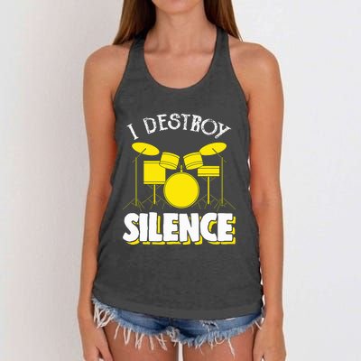 I Destroy Silence Drum Funny Drummer Women's Knotted Racerback Tank