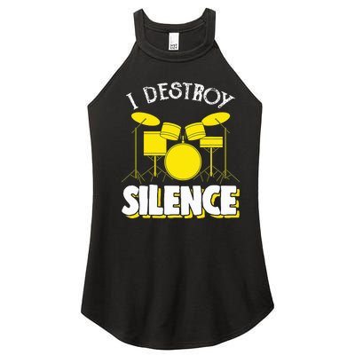 I Destroy Silence Drum Funny Drummer Women's Perfect Tri Rocker Tank