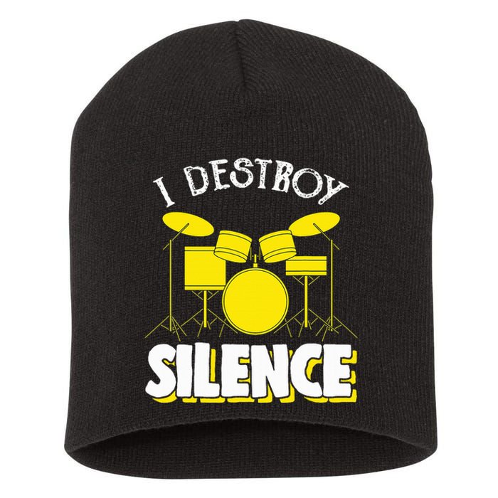 I Destroy Silence Drum Funny Drummer Short Acrylic Beanie