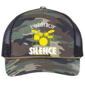 I Destroy Silence Drum Funny Drummer Retro Rope Trucker Hat Cap