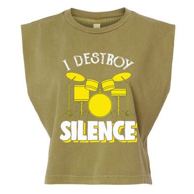 I Destroy Silence Drum Funny Drummer Garment-Dyed Women's Muscle Tee