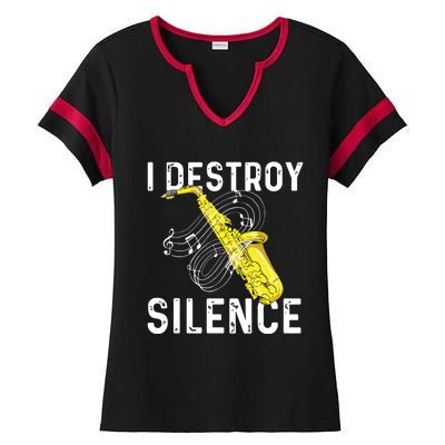 I Destroy Silence Saxophone Player Saxophonist Jazz Music Ladies Halftime Notch Neck Tee