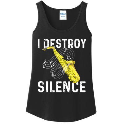 I Destroy Silence Saxophone Player Saxophonist Jazz Music Ladies Essential Tank