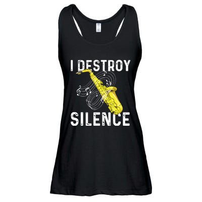 I Destroy Silence Saxophone Player Saxophonist Jazz Music Ladies Essential Flowy Tank