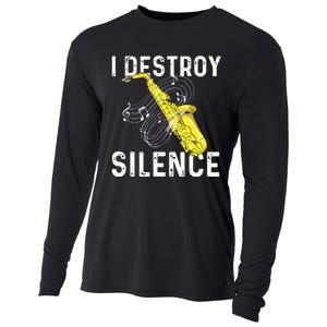 I Destroy Silence Saxophone Player Saxophonist Jazz Music Cooling Performance Long Sleeve Crew