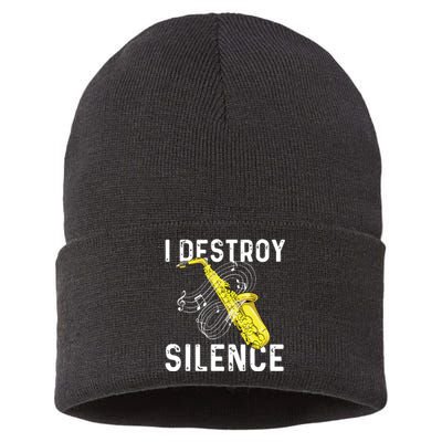 I Destroy Silence Saxophone Player Saxophonist Jazz Music Sustainable Knit Beanie